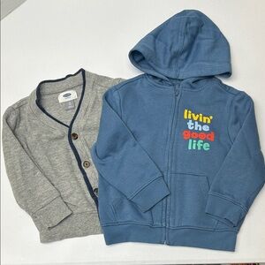 Old Navy Toddler Boy 2T Blue Flue-Zip Hoodie and Gray Cardigan